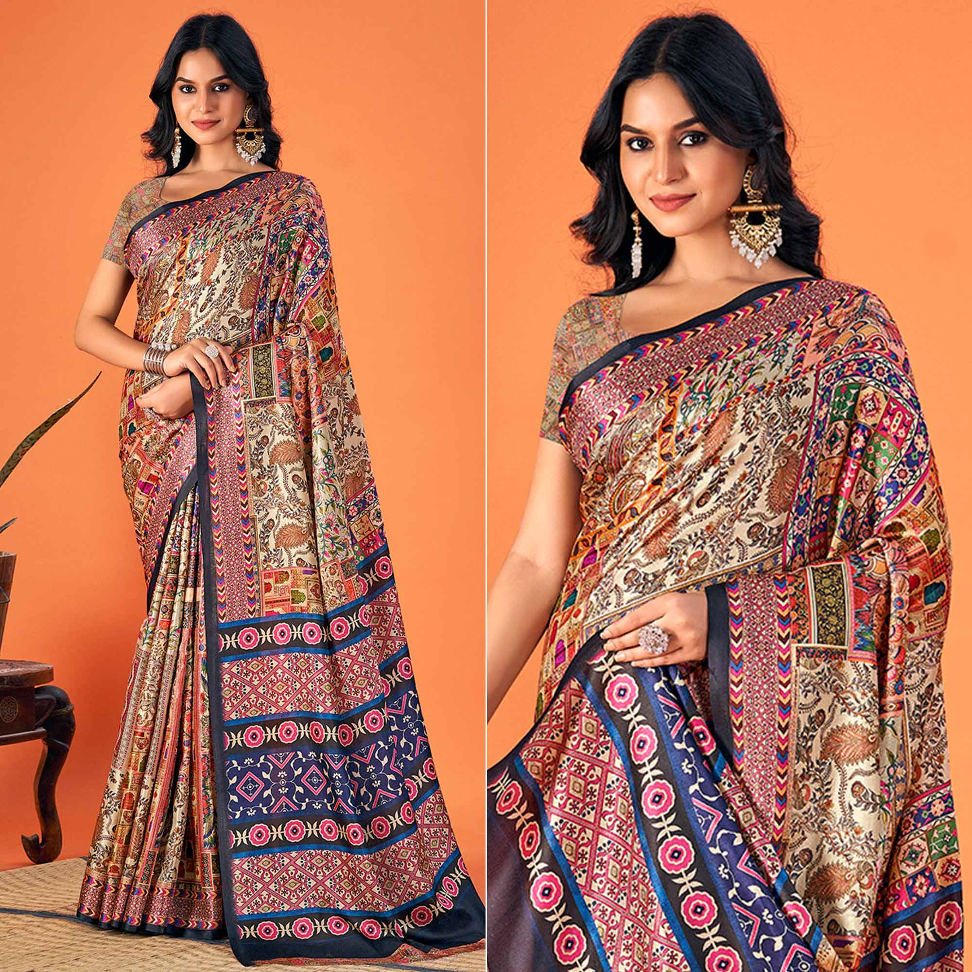 Mirmaya Multicolor Printed Pashmina Saree