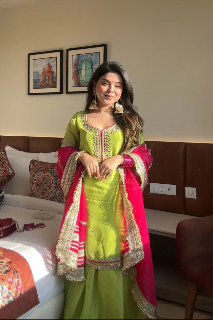 Green Color New Designer Sharara Suit Set