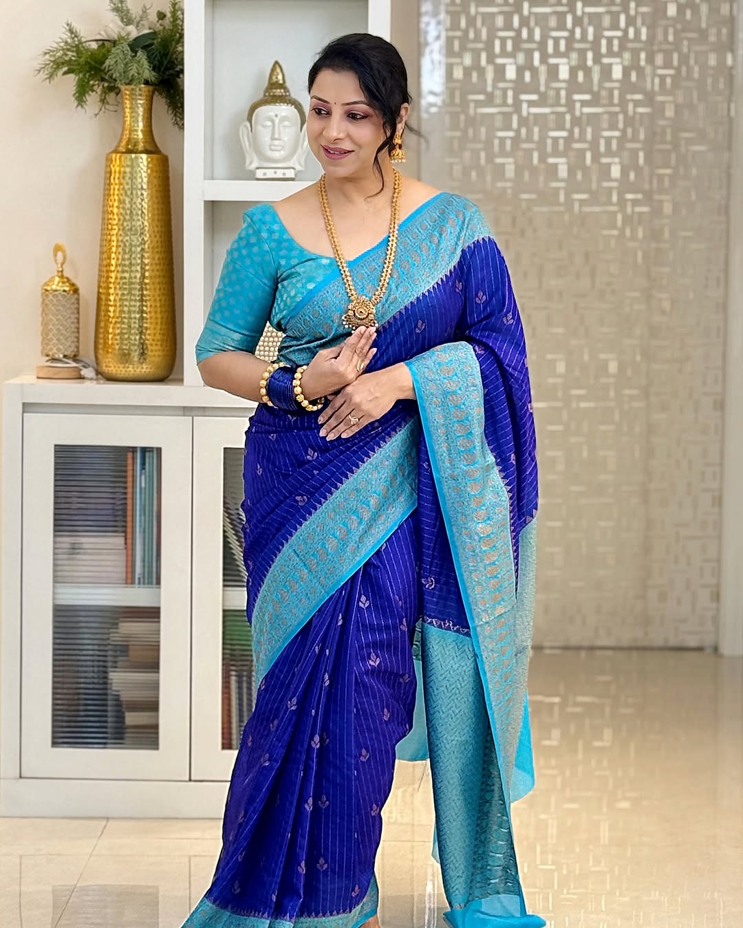 Mirmaya Skinny Blue Soft Silk Saree With Designer Blouse Piece