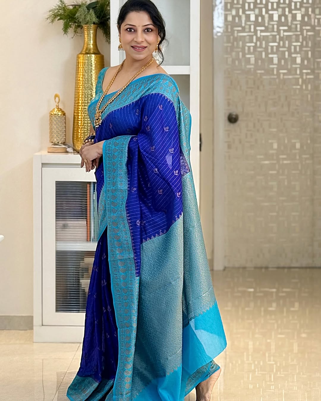 Mirmaya Skinny Blue Soft Silk Saree With Designer Blouse Piece