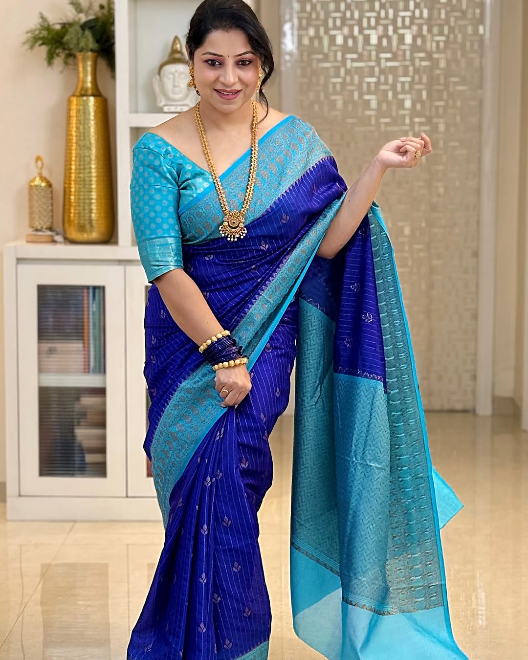 Mirmaya Skinny Blue Soft Silk Saree With Designer Blouse Piece