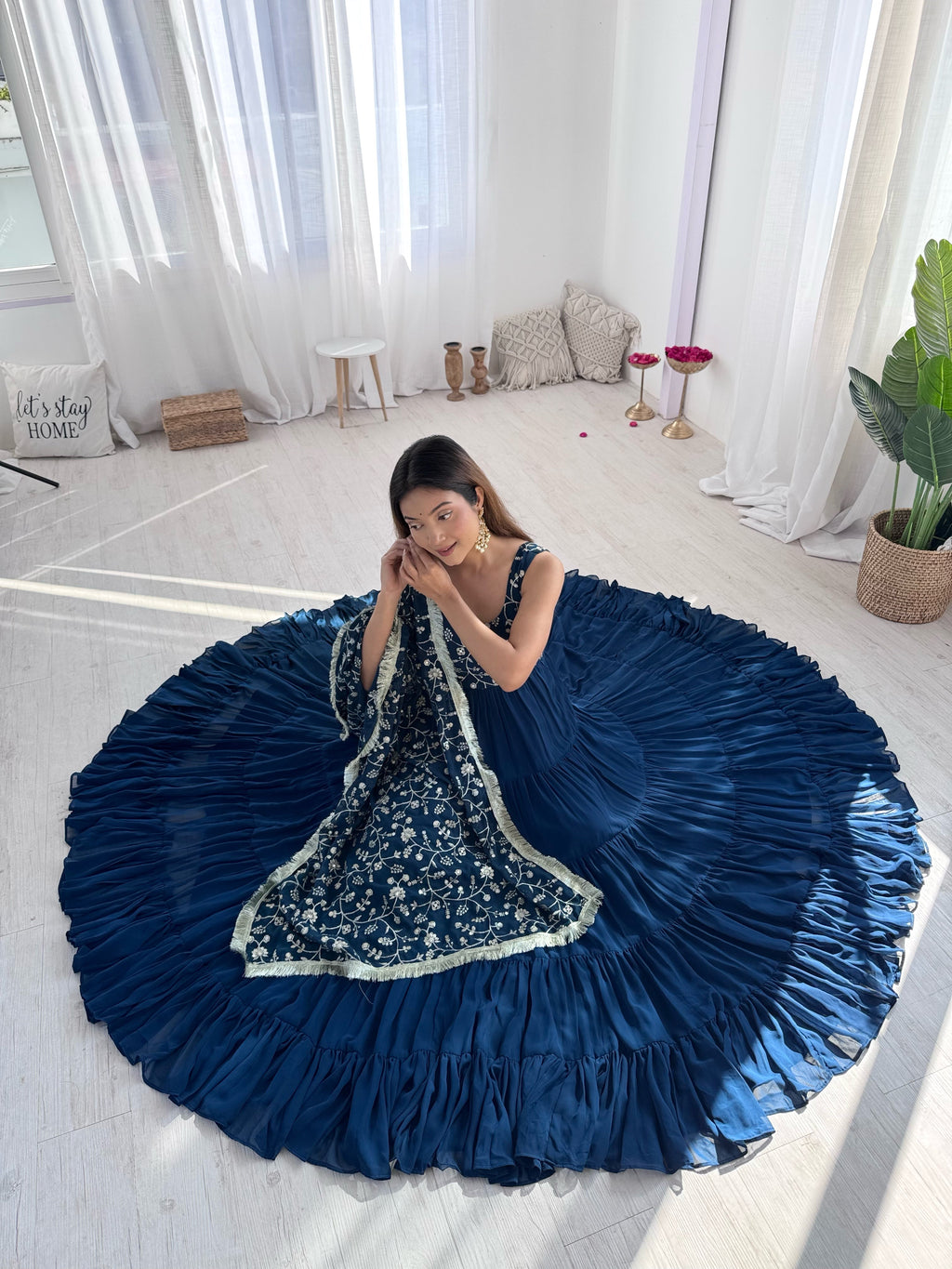 Designer Fox Georgette Anarkali Set – 12+ Mtr Flair with Embroidered Dupatta & Silk Pant