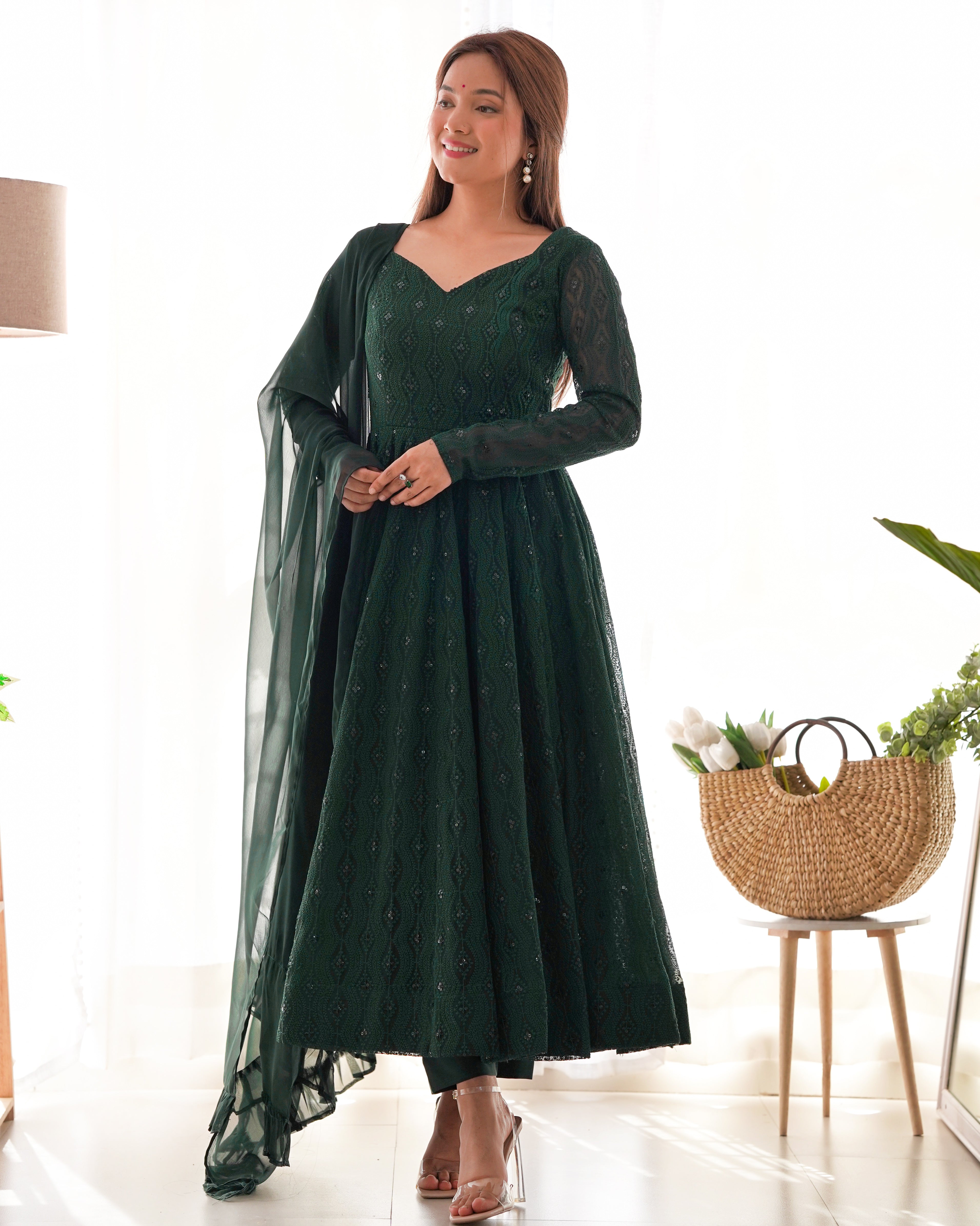 Premium Green Elegant Fox Georgette Anarkali Set