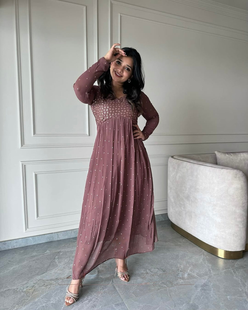 Mirmaya Heavy Faux Georgette Embroidery Sequins Work Anarkali Gown