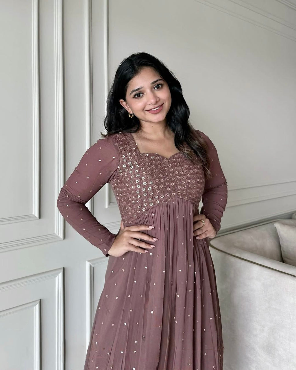 Mirmaya Heavy Faux Georgette Embroidery Sequins Work Anarkali Gown