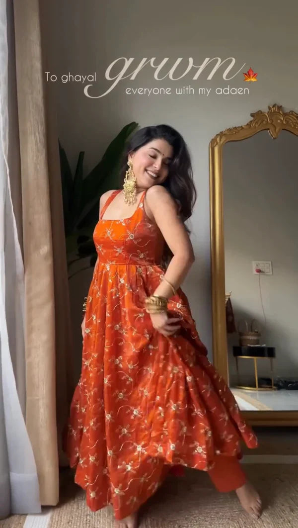 Orange Premium Vichitra Royal Elegant Suit Set