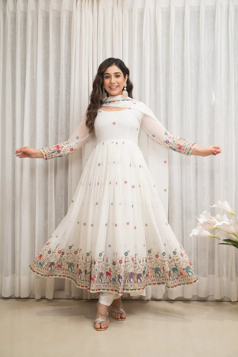 White Designer Partwear Georgette Anarkali Suit Set