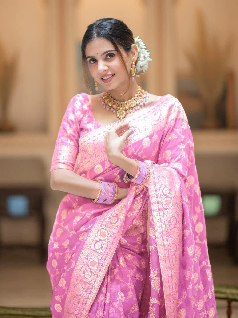 Mirmaya Glorious Baby Pink Soft Silk Saree With Opulent Blouse Piece