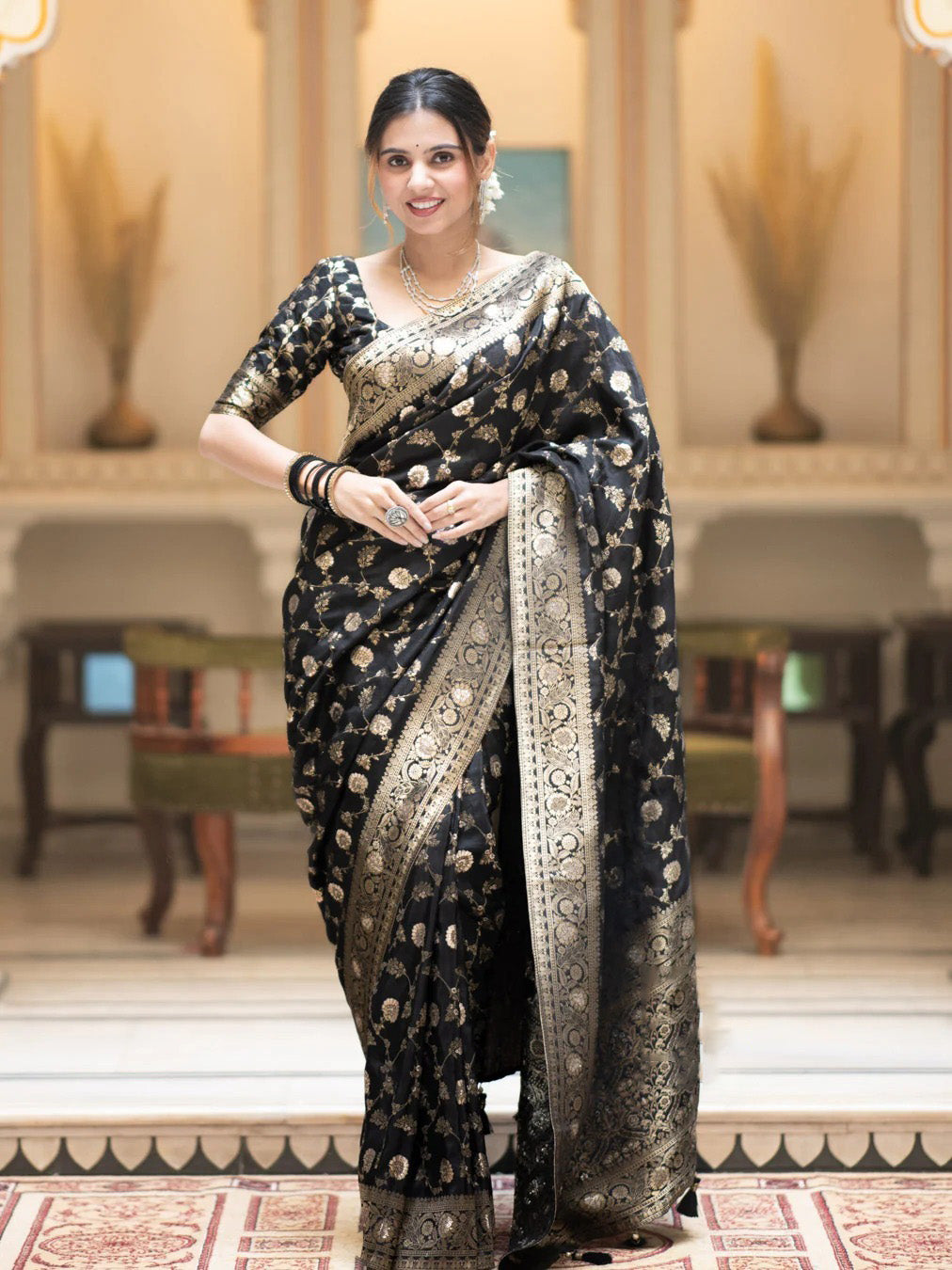 Mirmaya Captivating Black Soft Silk Saree With Jazzy Blouse Piece