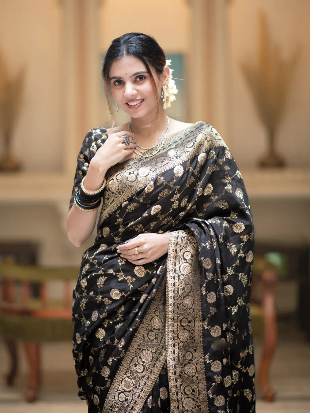 Mirmaya Captivating Black Soft Silk Saree With Jazzy Blouse Piece