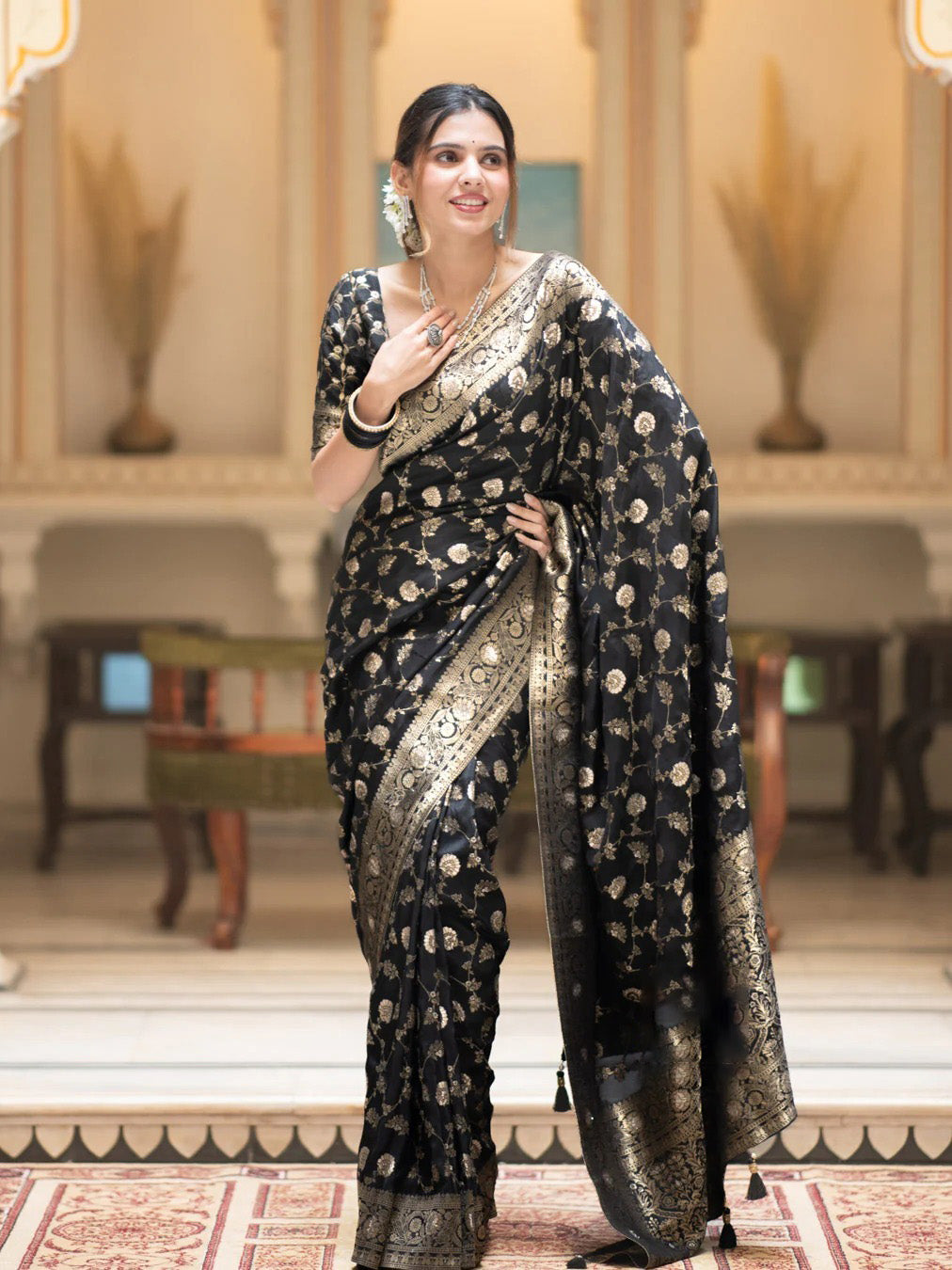 Mirmaya Captivating Black Soft Silk Saree With Jazzy Blouse Piece
