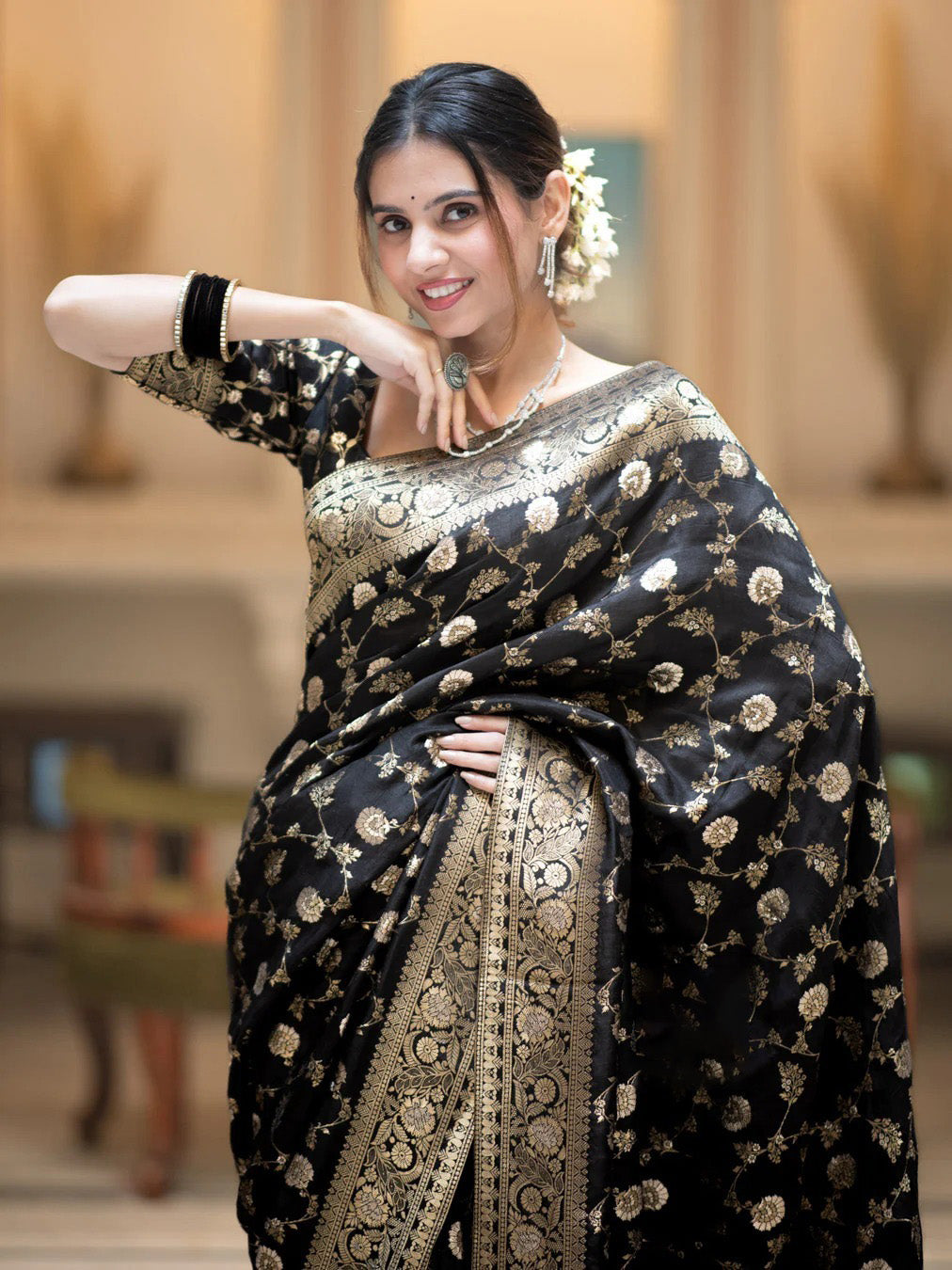 Mirmaya Captivating Black Soft Silk Saree With Jazzy Blouse Piece