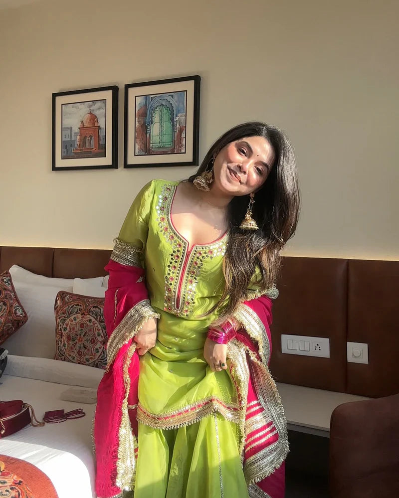 Green Color New Designer Sharara Suit Set