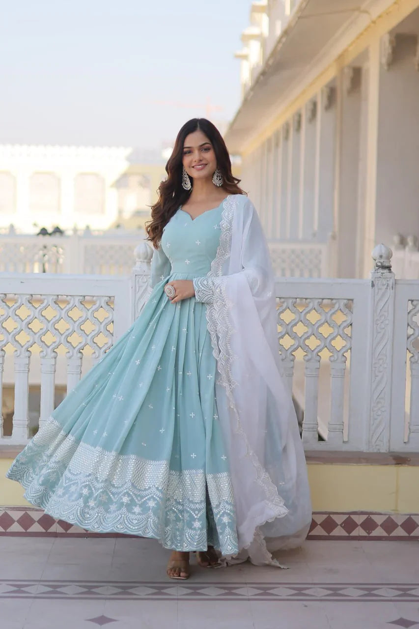 Premium Quality Sky Anarkali Suit Set