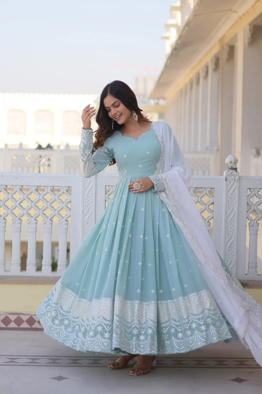 Premium Quality Sky Anarkali Suit Set