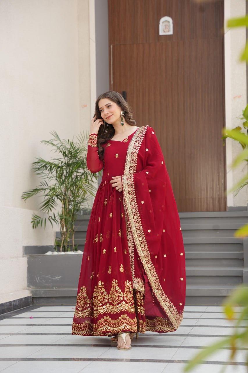 Red Designer Anarkali Suit Set