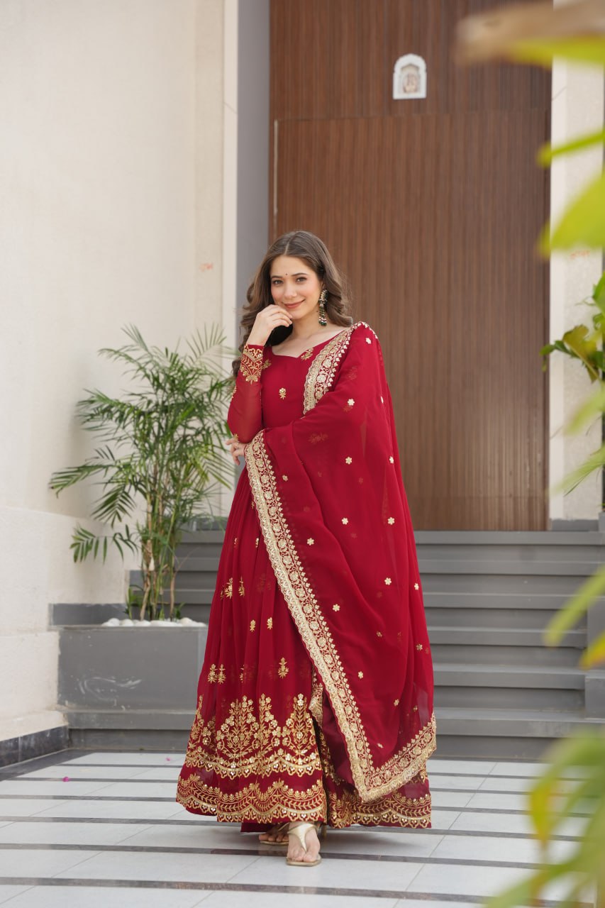 Red Designer Anarkali Suit Set