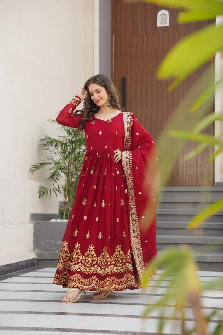 Red Designer Anarkali Suit Set