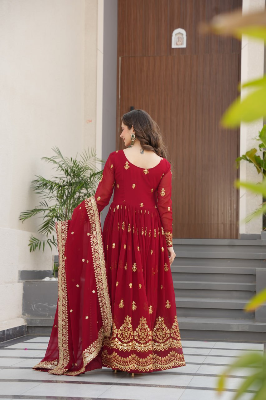 Red Designer Anarkali Suit Set