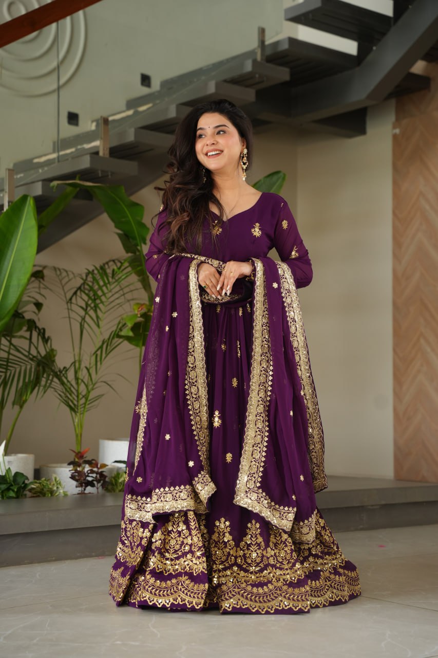 Purple Designer Anarkali Suit Set