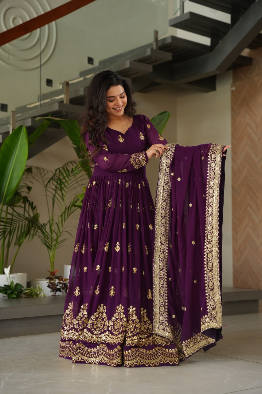 Purple Designer Anarkali Suit Set