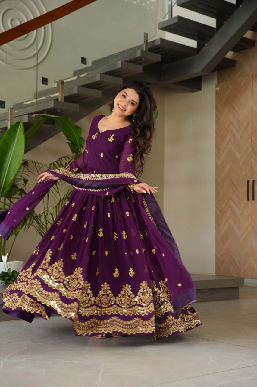 Purple Designer Anarkali Suit Set