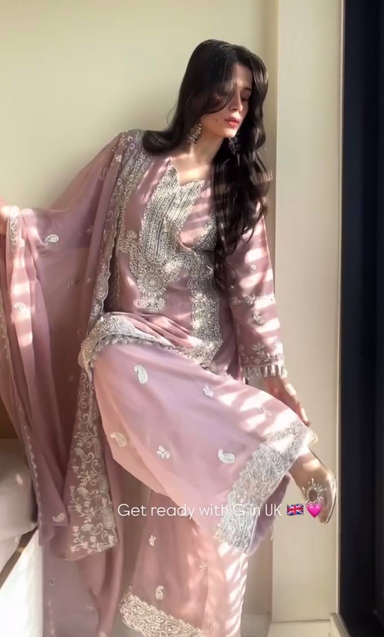 Mirmaya Heavy Fox Georgette Embroidery Sequins Work With Pearl Moti Work Kurta set