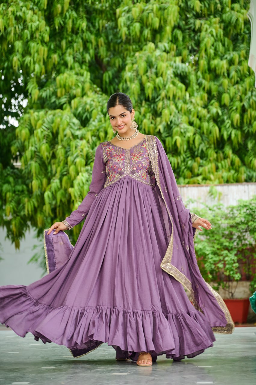 Designer stunning Vichitra Silk Gown