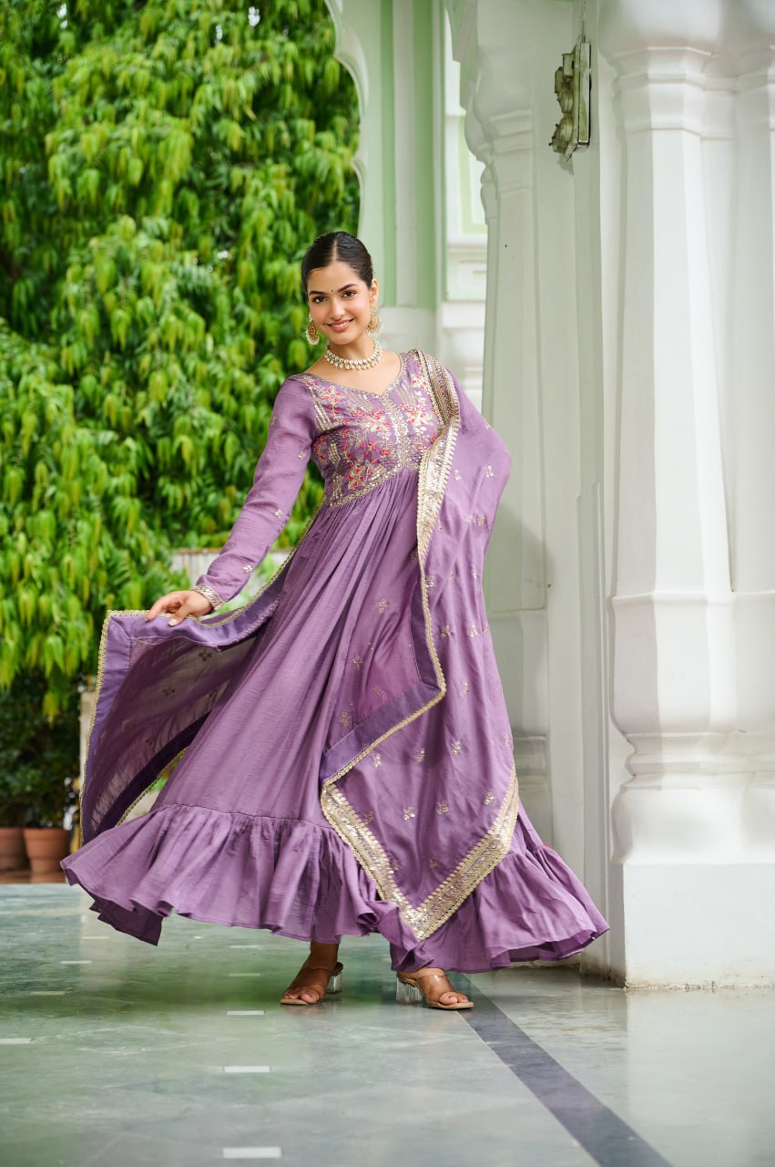 Designer stunning Vichitra Silk Gown
