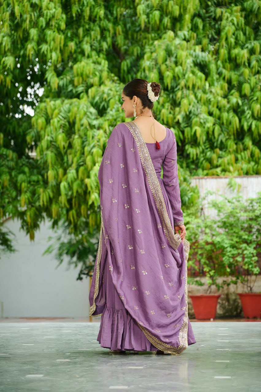 Designer stunning Vichitra Silk Gown