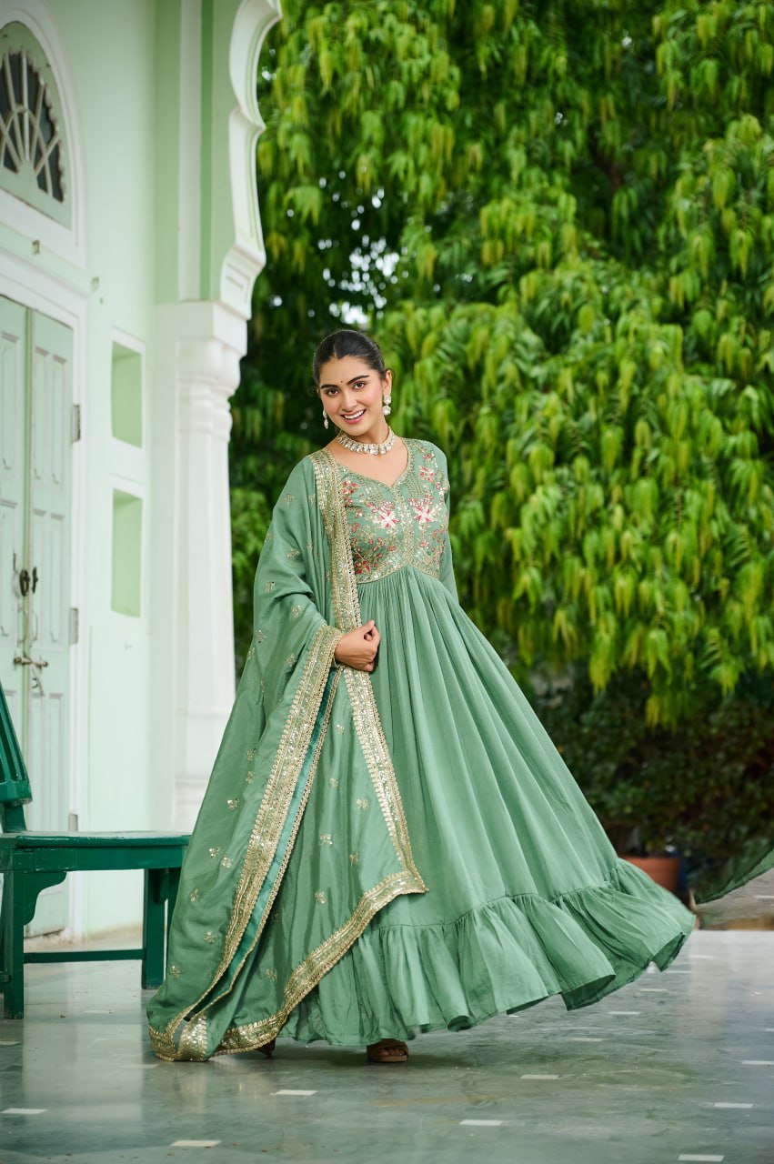 Designer stunning Vichitra Silk Gown