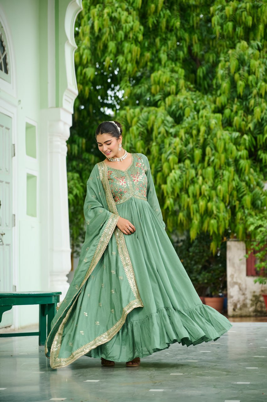 Designer stunning Vichitra Silk Gown