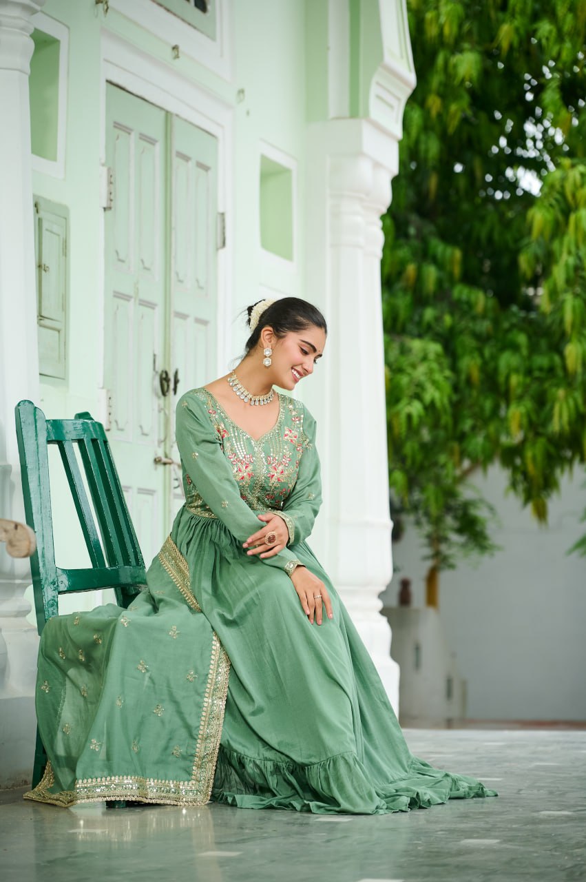 Designer stunning Vichitra Silk Gown