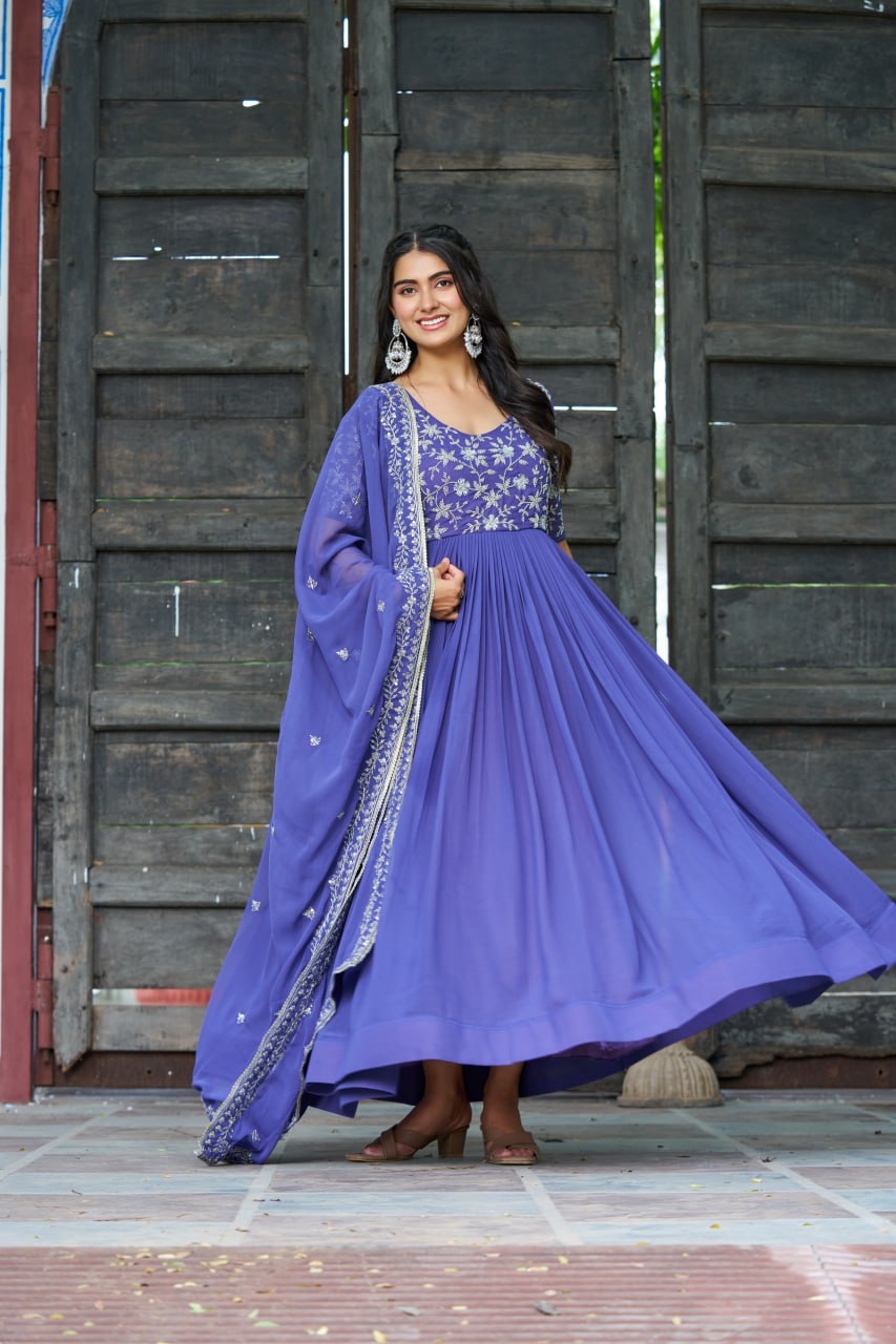 Premium Sequins Embroidered Gown with Dupatta