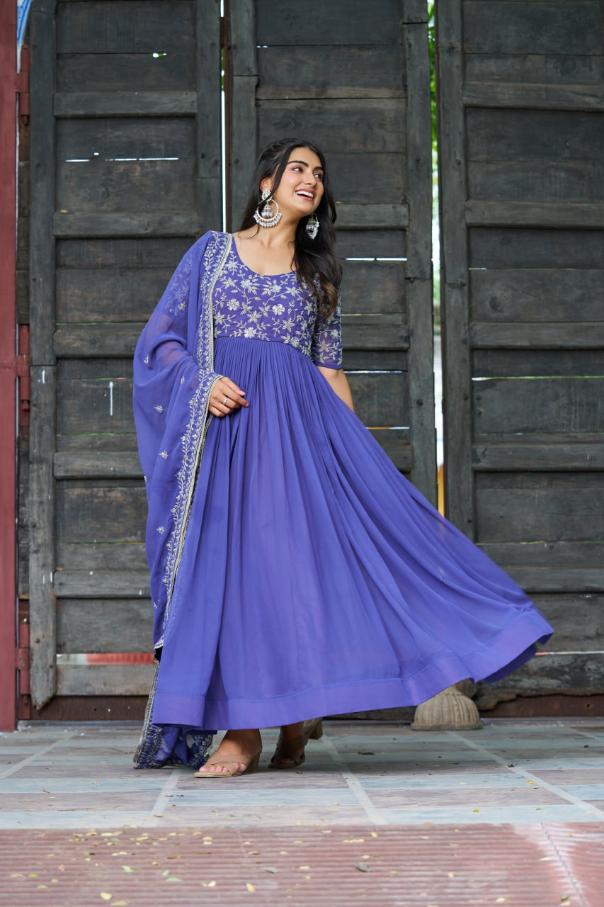 Premium Sequins Embroidered Gown with Dupatta
