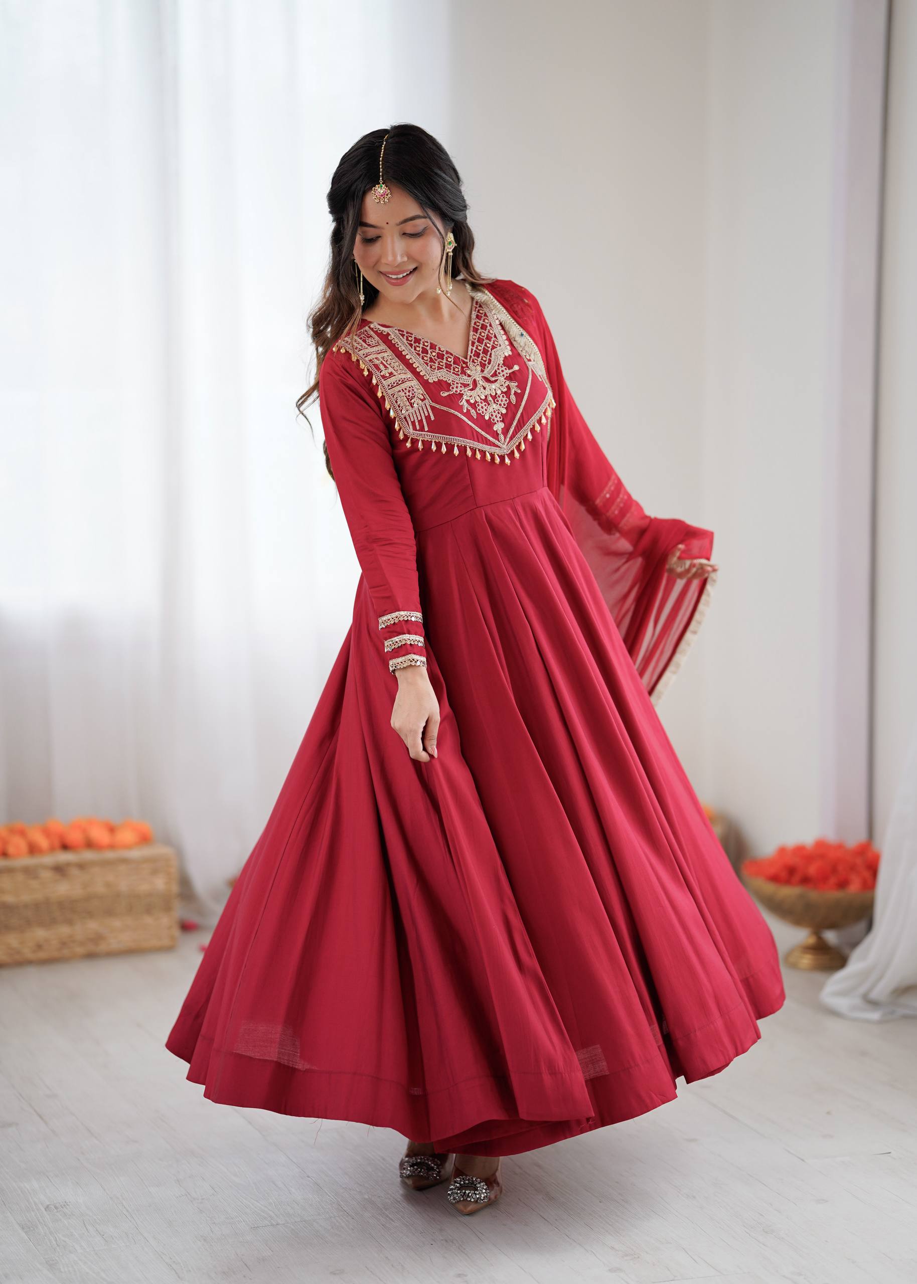 Mirmaya Roman silk codding work Anarkali gown