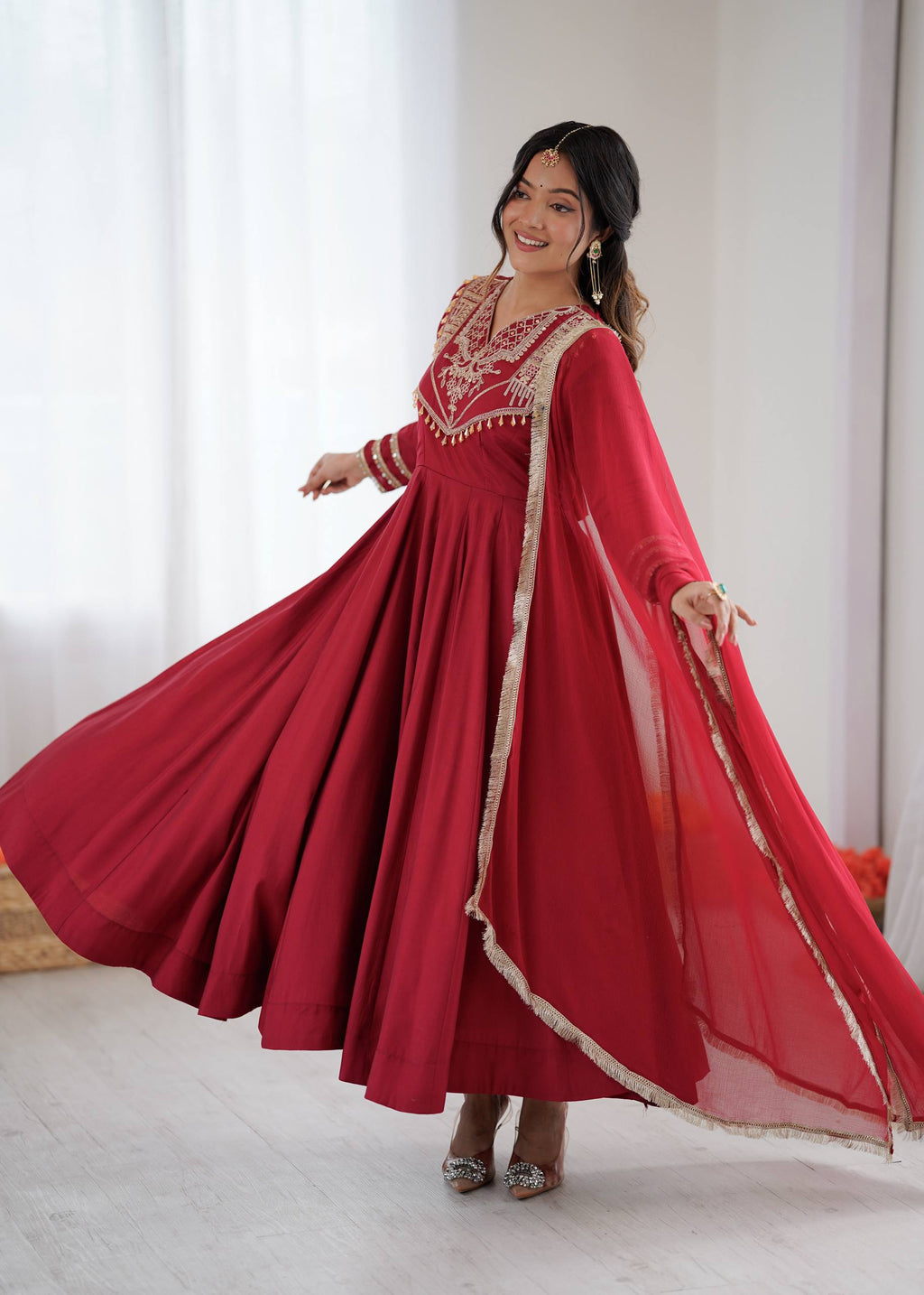 Mirmaya Roman silk codding work Anarkali gown