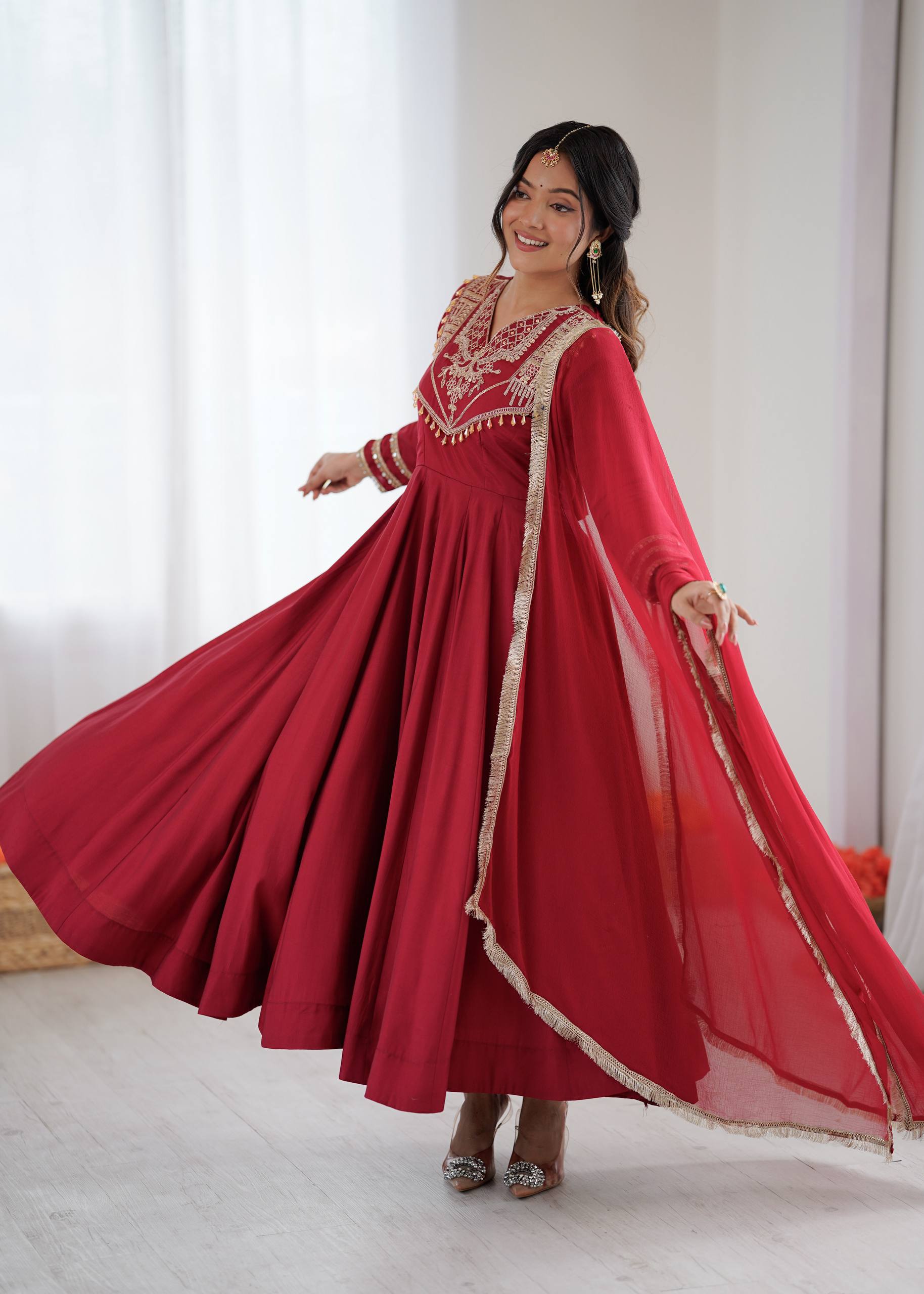 Mirmaya Roman silk codding work Anarkali gown