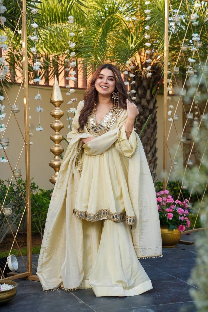Cosmos Gold Jari Silk Sharara Set – Premium Designer Collection