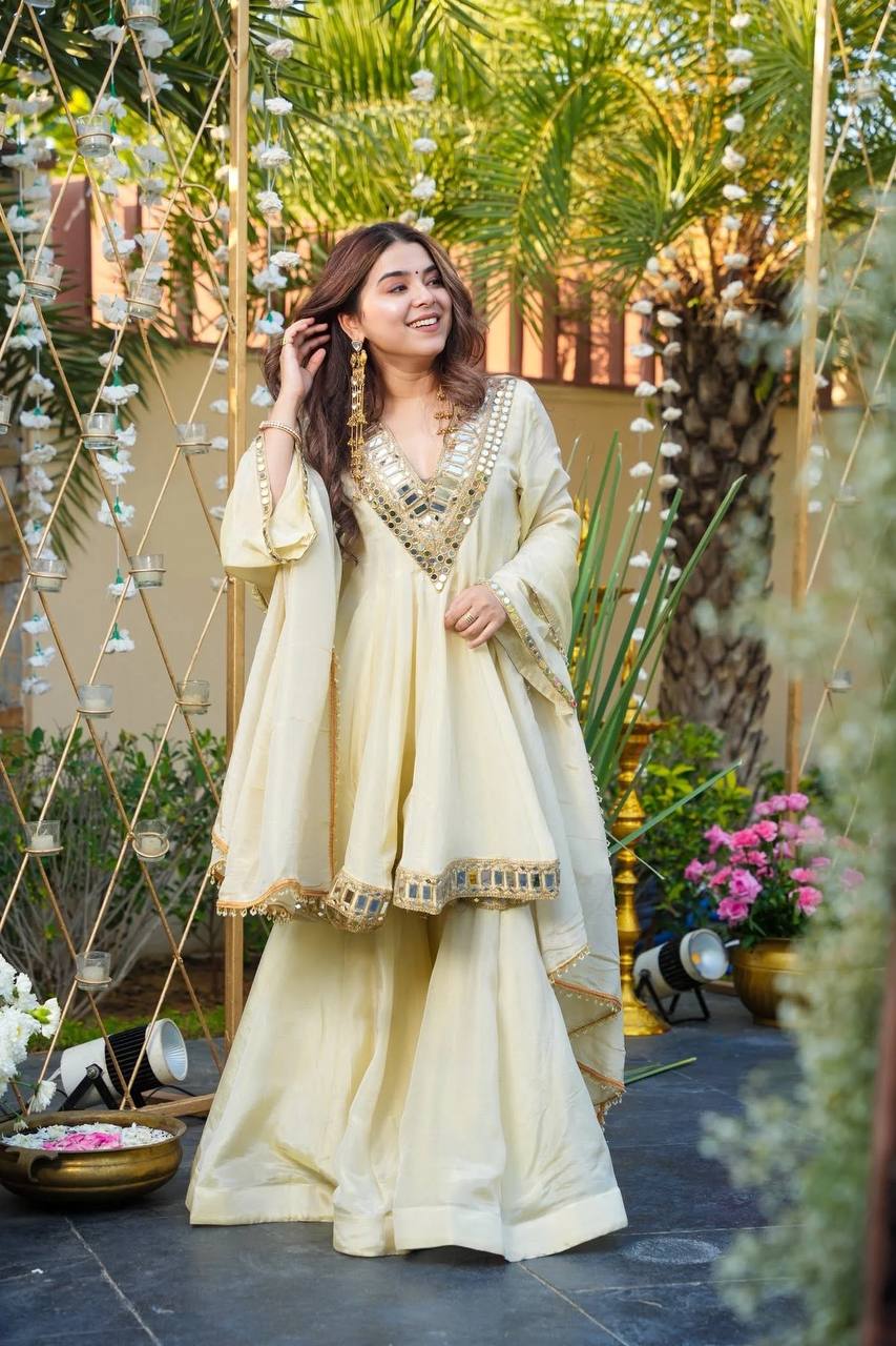 Cosmos Gold Jari Silk Sharara Set – Premium Designer Collection