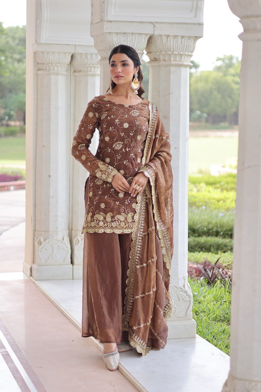 Premium Fendy Sequins Embroidered Sharara Set