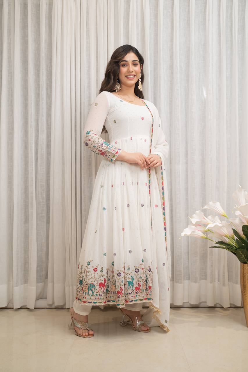 White Designer Partwear Georgette Anarkali Suit Set