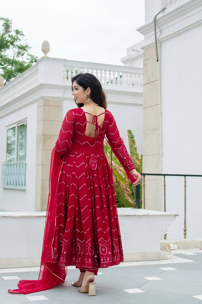 Red Color Partywear Premium Designer Anarkali Set