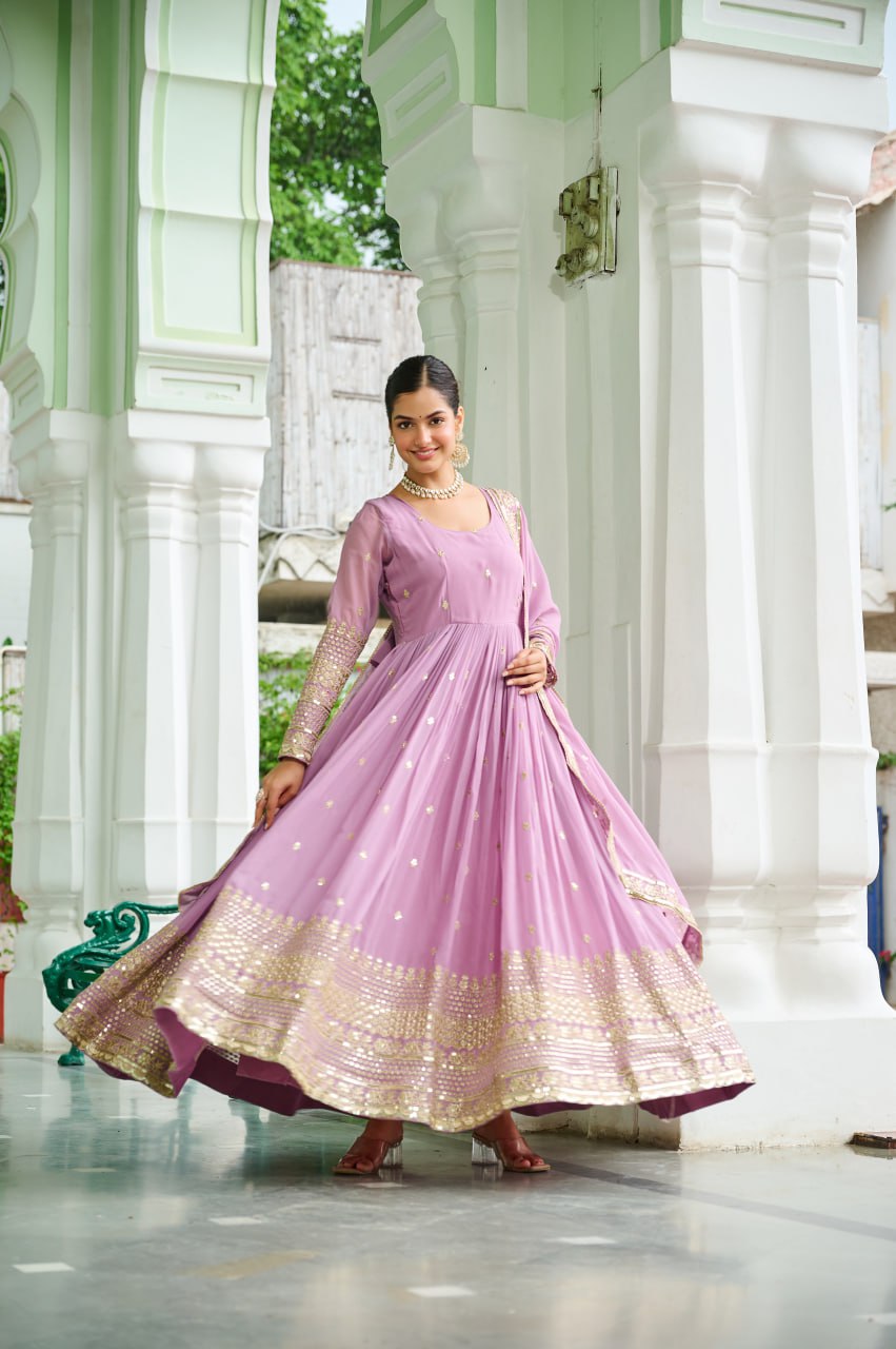 Designer Faux Georgette Embroidered Gown with Dupatta