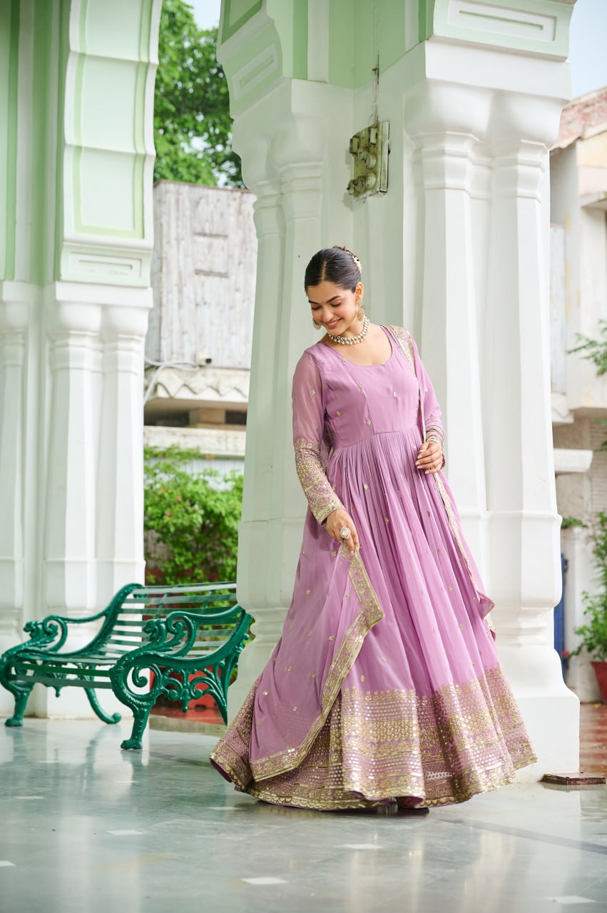 Designer Faux Georgette Embroidered Gown with Dupatta