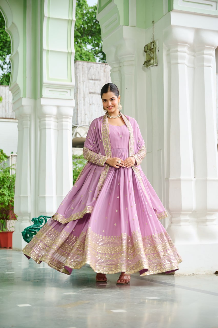 Designer Faux Georgette Embroidered Gown with Dupatta