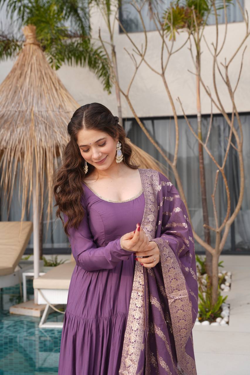 Purple New Designer Premium Anarkali Suit Set