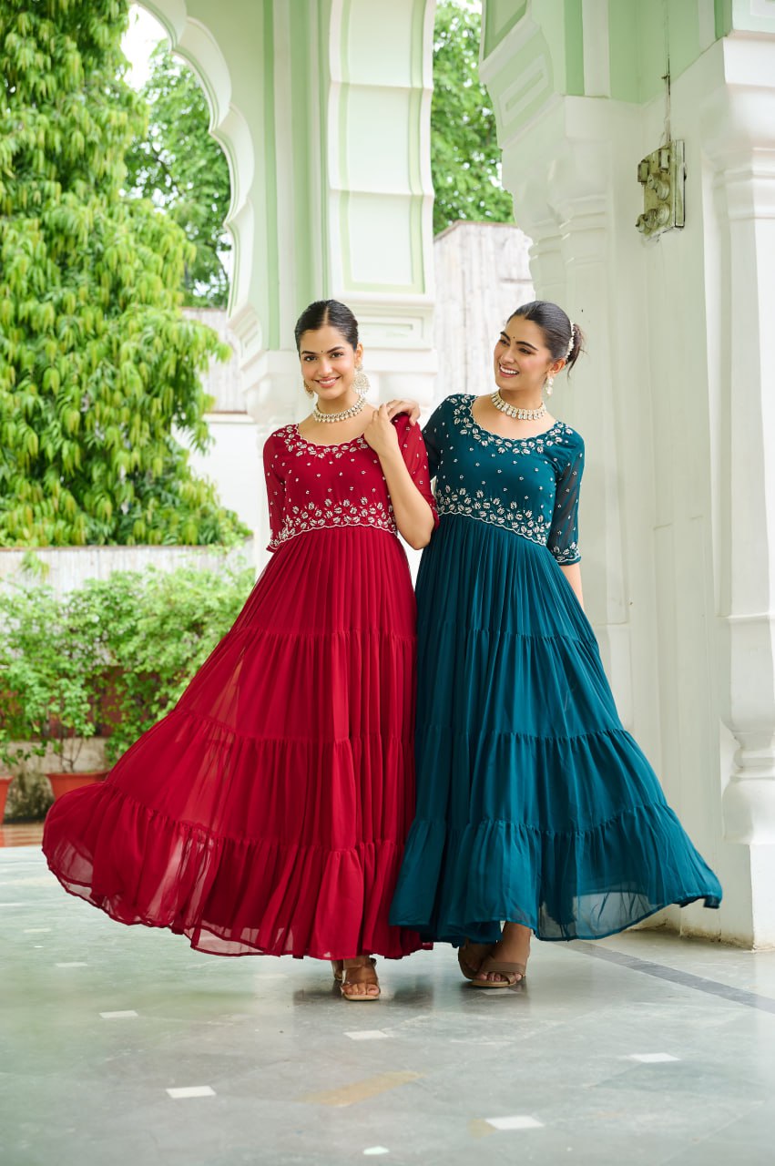 Designer Faux Blooming Beads Embroidered Anarkali Gown