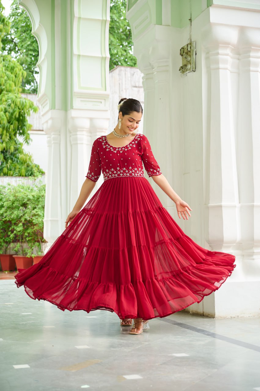 Designer Faux Blooming Beads Embroidered Anarkali Gown