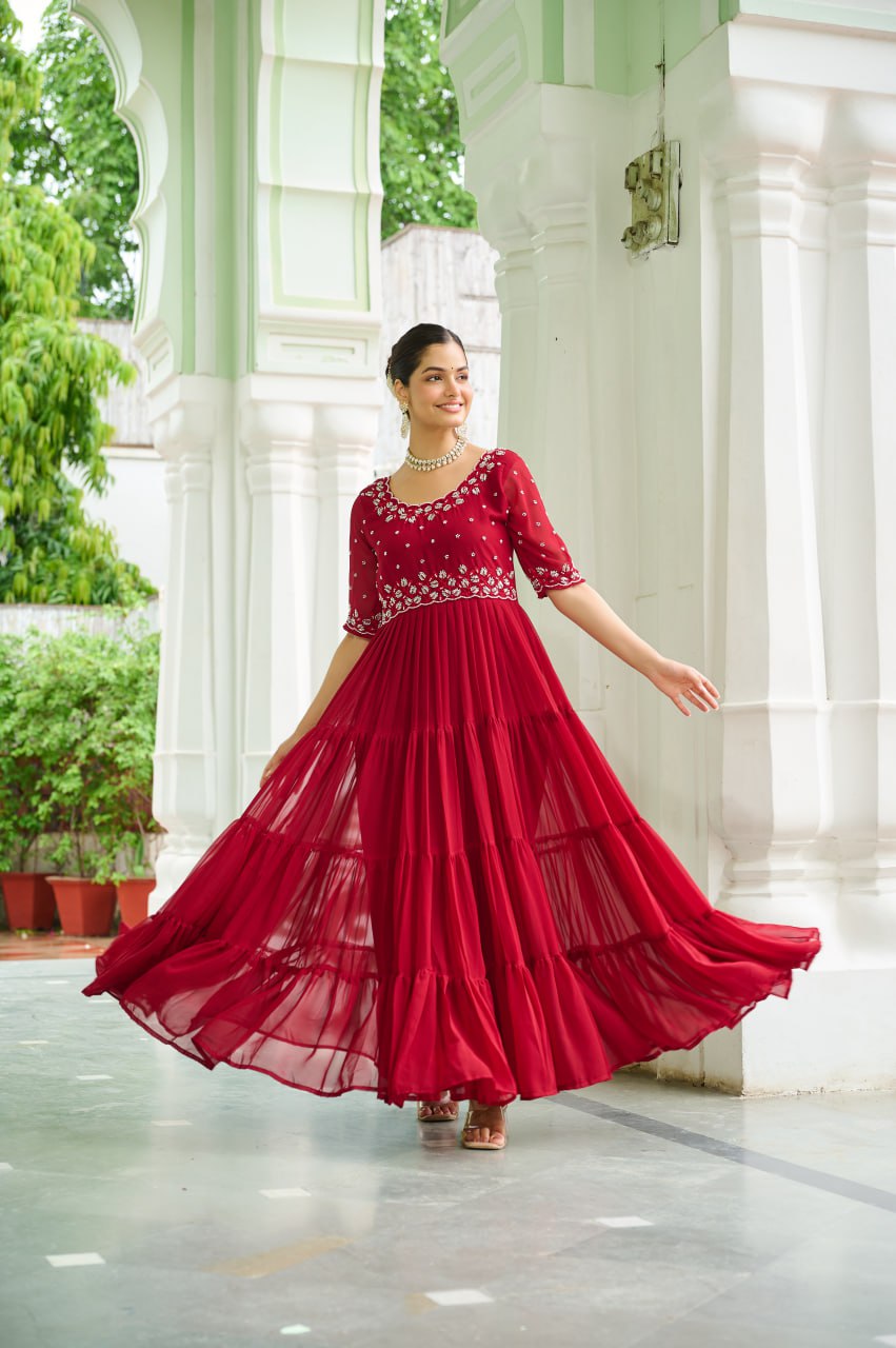 Designer Faux Blooming Beads Embroidered Anarkali Gown